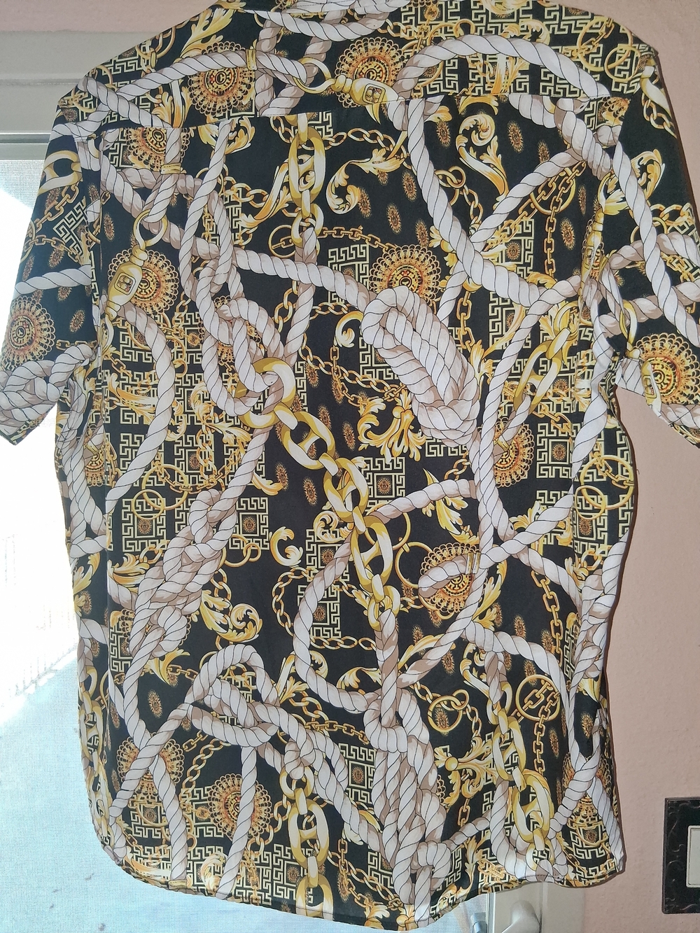 Foherr Men's Short Sleeve Button-Up Shirt - Black & Gold Chain Print - Picture 4 of 5